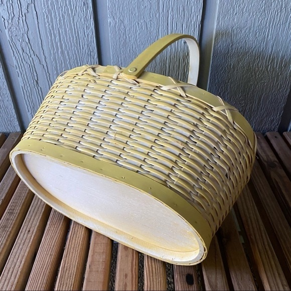 Vintage Yellow Basket Wood Wooden Easter Holiday Baby Shower Newborn Cottagecore - Picture 2 of 11